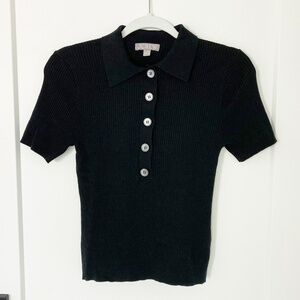 J Crew Black Ribbed TENCEL Lyocell-Blend Short-Sleeve Polo Sweater - S